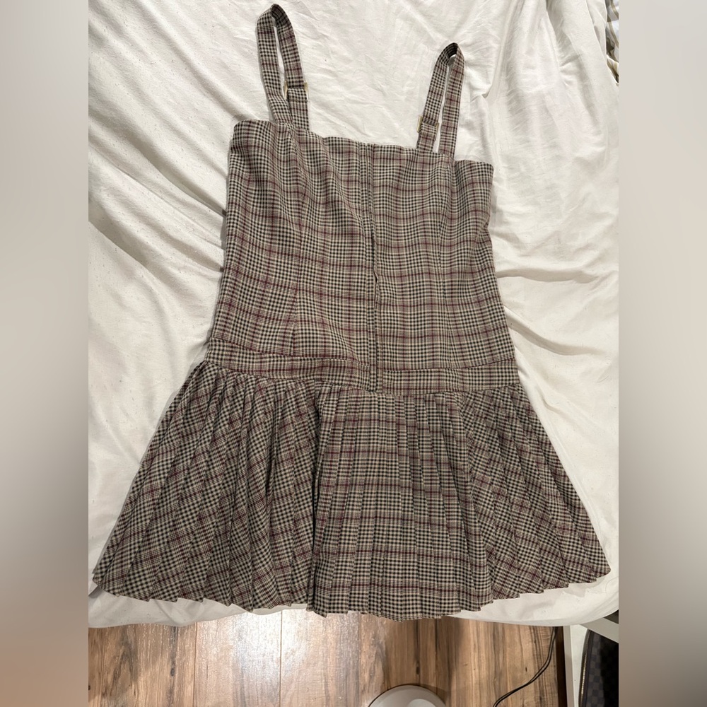 Plaid Brown pleated mini dress